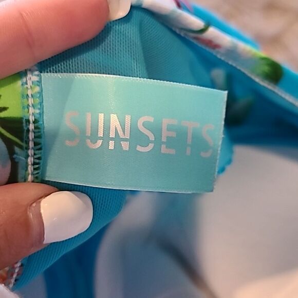 Sunsets womens tropical teal floral bra halter style tankini size 34e‎ - Picture 3 of 6